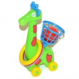 Giraffa gurulós dobójáték gyűrűkkel és kosárral