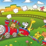 Fa puzzle Állatos vonat 25 darabból