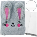 Plüss jegyzetfüzet A5 plüss nyuszival, vonalas, szürke