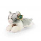 szürke fekvő plüss macska 20 cm KÖRNYEZETBARÁT