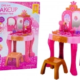 Gyermek kozmetikai asztalka kézmozdulat-érzékelővel, kiegészítőkkel, rózsaszín