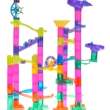 Golyópálya építőkészlet, 105 darab, világító golyókkal