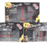 Miniatűr skatepark szett rámpákkal, gördeszkával és biciklivel