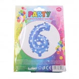 Felfújható lufi 6-os szám, kék, csillagmintás, 78 × 50 cm