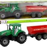 zöld traktor piros pótkocsival és lendkerékkel