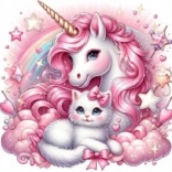 Gyémántfestés Egyszarvú kölyökmacskával 30x40 cm