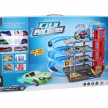 Parkolóállomás 6 fém autóval 55x40x44 cm