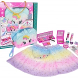 Gyerek sminkkészlet szivárványos tüll tutu szoknyával és unikornisos táskával (22 darab)