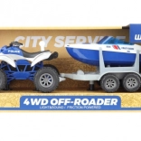 Gyerek elemes quad utánfutóval és csónakkal