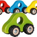 Kézbe való fa kisautó gumis kerekekkel