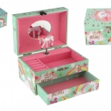 Felhúzható egyszarvús zenélő ékszerdoboz, tükörrel és fiókkal 16 × 10 × 12 cm