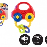 Autó alakú csörgő fénnyel és hanggal, műanyag, 10 × 11 cm, elemes, 3 hó+