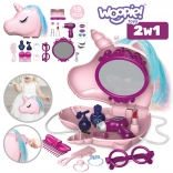 gyerek pipereasztal 2 az 1-ben szépségszalon kézitáskában unikornis woopie