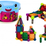 Világító mágneses építőkészlet vödörben, 80 darab