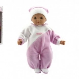 Baba babapróba 50 cm textil testtel, rózsaszín-fehér kezeslábas