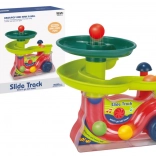 Interaktív golyószökőkút hangokkal, színes lejtőpálya