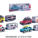 fém autómodell utánfutóval, felhúzós (pull back) meghajtással