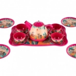 Gyermek bádog teáskészlet bőröndben, 15 darab