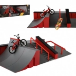 Ujjgördeszka skatepark szett rámpákkal, BMX-szel és gördeszkával