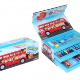 Gyermek művészeti bőrönd busz motívummal, 31 részes