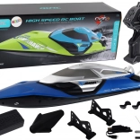 Rádióirányítású motorcsónak R/C 2.4G Fények 30 km/h Kék