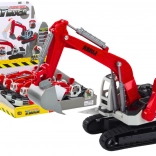 Fém lánctalpas kotrógép piros-fehér markolóval