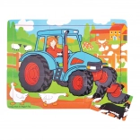 Bigjigs Toys fa traktor puzzle, 9 darabos