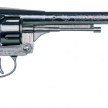 Ezüstszínű, fémből készült cowboy revolver – 12 lövés
