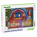 Fa manipulációs tábla zárakkal – farm – Tooky Toy