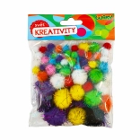 Pomponok csillámokkal, kevert méretekben