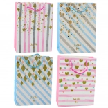 Papírtáska ajándék kék rózsaszín csillogókkal 23 x 18 x 10,5 cm