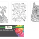 Előrenyomott vászon festéshez 20 × 15 cm – farkas, páva és virágcsokor