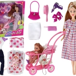 Lalka Lucy Terhes Gyermekkel és Babakocsival