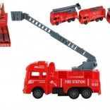 műanyag tűzoltóautó 11 cm visszahúzós, 4 féle, doboz 12 db