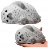 Szilikon antistressz gyúrófóka puha „szőrrel”, szürke, 12 cm