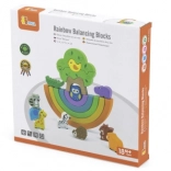 fa egyensúlyozó szivárvány figurákkal – kreatív montessori építőjáték Viga