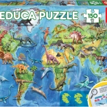 Puzzle Térkép a világból Dinoszauruszokkal EDUCA 150 darab