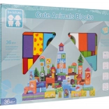 Állatos fa építőkocka készlet, 100 db