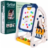 Kétoldalú mágneses és krétás tábla gyerekeknek 3+ állítható magassággal és könyvespolcokkal