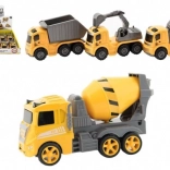 Műanyag lendkerekes építőautó 10 cm – 3 féle, 12 db-os doboz