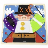 VIGA fa manipulációs (montessori) tábla – bűvész: cipzárak, gombok és csatok