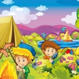 Fából készült puzzle – Kíváncsi táborozók, 25 darabos ART PUZZLE