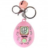 Rózsaszín kulcstartó kő–papír–olló játékkal