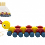 Színes fa húzható hernyó 27 cm