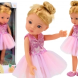 Rózsaszín balerina baba ruhában 33 cm
