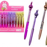 Golyóstoll nyuszival és kristályokkal, kék betét 0,7 mm, vegyes színek