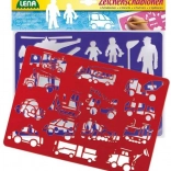 Rajzoló sablonok közlekedési eszközök és emberek mintával