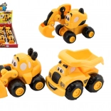 műanyag építőjármű a legkisebbeknek, 9 cm, 3 féle, szabadonfutós, 12 db dobozban