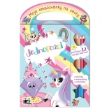 Unikornis színező útközben