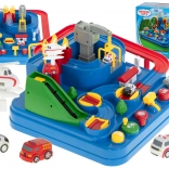 Interaktív versenypálya akadályokkal és parkolóval